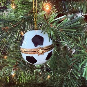 Soccer ball porcelain hinged trinket box‎ ornament